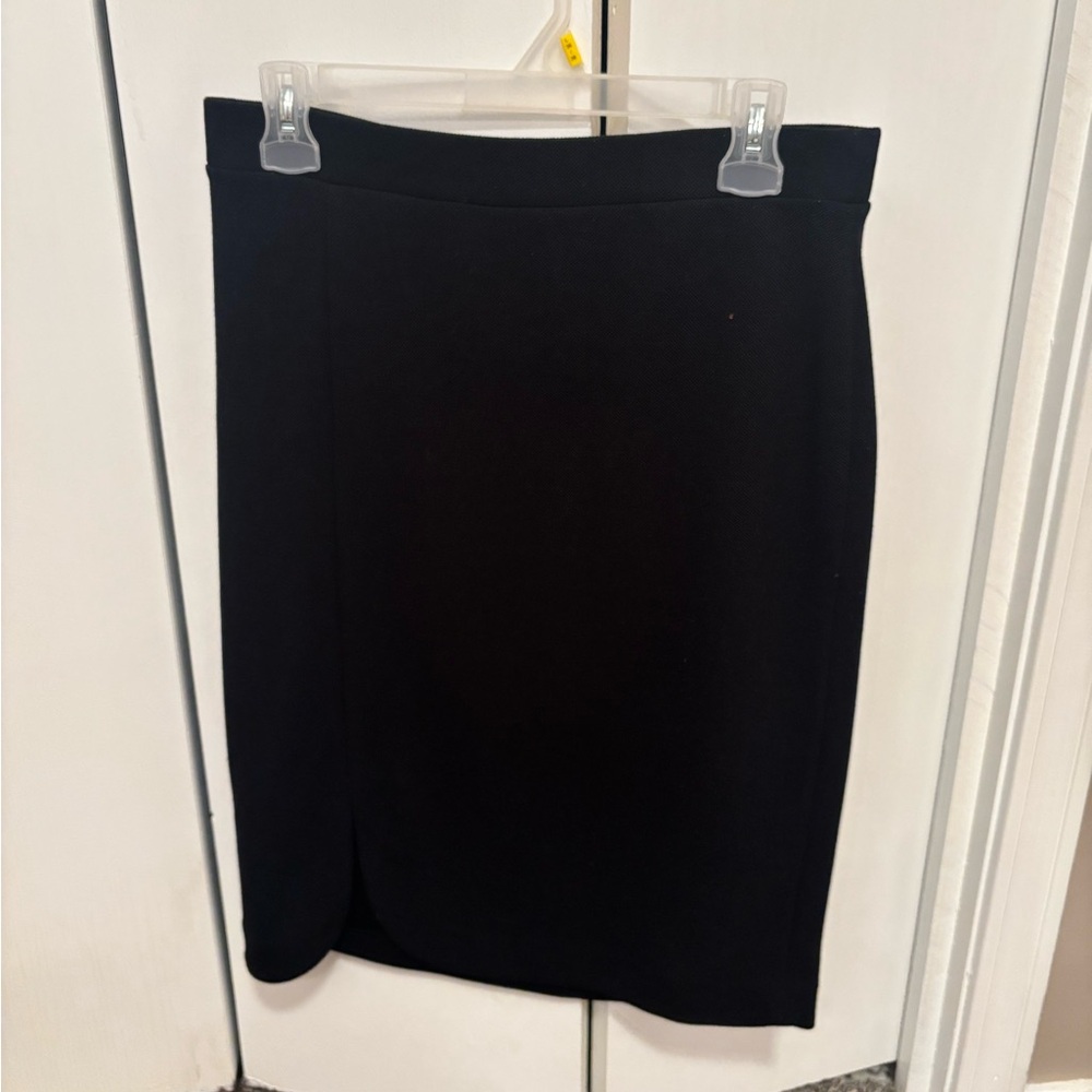 Elle Black Pencil Skirt with Curved Hem